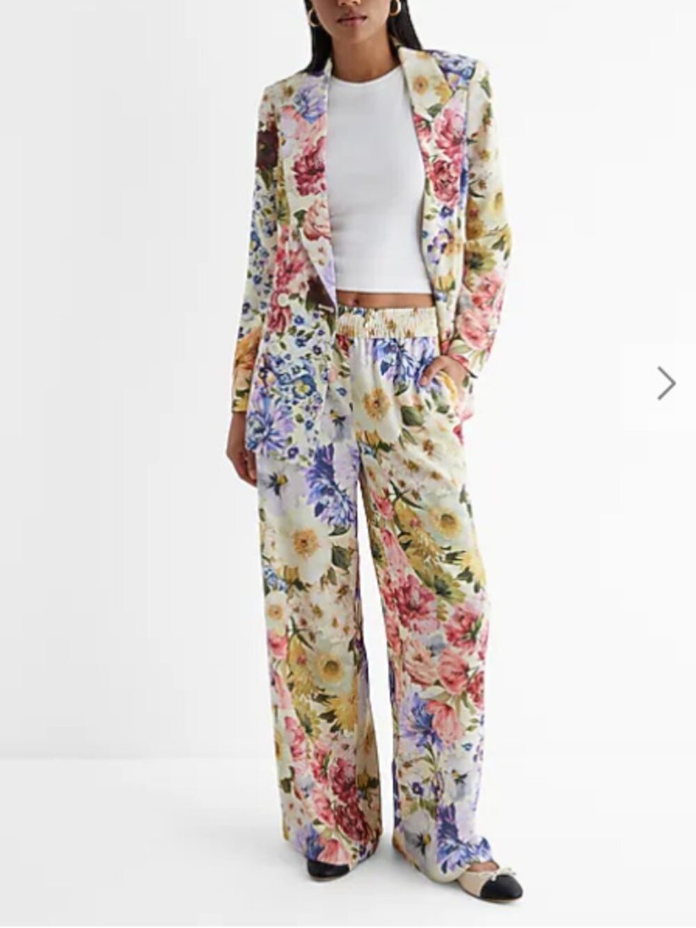 NWT Express Floral Double Breasted Blazer Jacket Women's Size XS Long Lean Multi